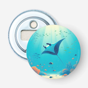 Klassieke, manta ray kustkunst button flesopener