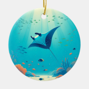 Klassieke, manta ray kustkunst keramisch ornament
