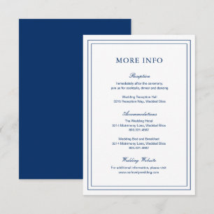 Klassieke Marine Blauw Elegant Huwelijk Informatiekaartje