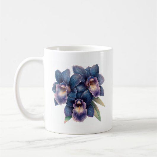 Klassieke marine blauw en paarse orchidee koffie m koffiemok (Links)