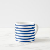 Klassieke Marine Blauw en Wit Horizontaal Gestreep Espresso Kop (Voorkant rechts)