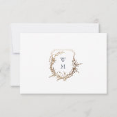 klassieke marine blauw monogram gouden kuif bruilo RSVP kaartje (Achterkant)