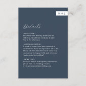 Klassieke Marine Blauw Monogram Script Bruiloft De Informatiekaartje (Voorkant)