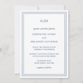 Klassieke Marine Blauw QR Code Elegant Huwelijk Kaart (Voorkant)