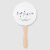 Klassieke Marine Blauwe Foto Elegante Huwelijk Handwaaier (Voorkant)