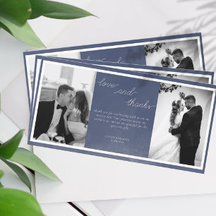 Klassieke Marine Blauwe Rook Trouwfoto Bedankkaart