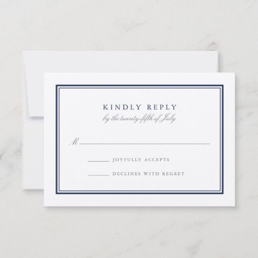 Klassieke marine en witte bruiloft RSVP (Voorkant)