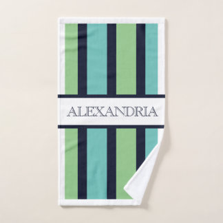 Klassieke marine & groene salie familie monogram bad handdoek