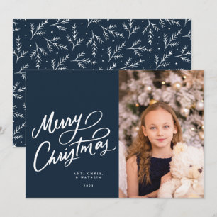 Klassieke Marine Hand Lettered Merry Christmas Feestdagenkaart