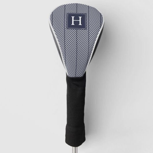 Klassieke marine Herringbone Pattern Monogrammed Golfheadcover (Voorkant)