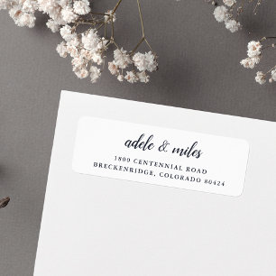 Klassieke marine & White Calligraphy Return Addres Etiket