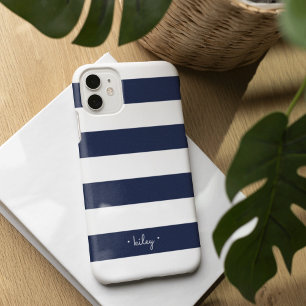 Klassieke marine & White Stripe gepersonaliseerd iPhone 13 Hoesje