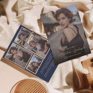 Klassieke marineblauw en gouden foto-Afstuderen Aankondiging