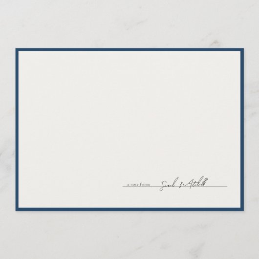 Klassieke marineblauwe rand gepersonaliseerd schri notitiekaartje (Voorkant)
