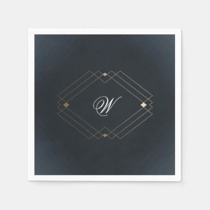 Klassieke marineblauwkalligrafie Monogram bruiloft Servet