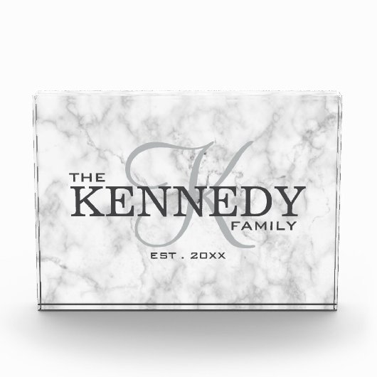 Klassieke Marmeren Familie Monogram Achternaam Typ Fotoblokken (Voorkant)