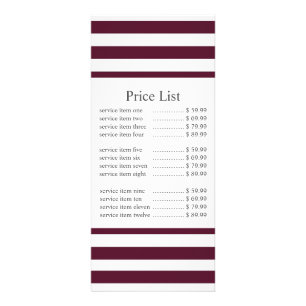 Klassieke maroon Stripe Business Price Reclamekaart