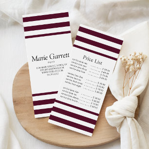 Klassieke maroon Stripe Business Price Reclamekaart