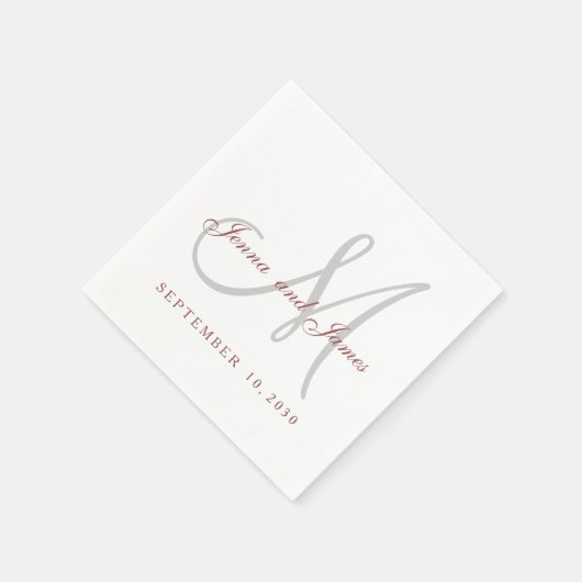 Klassieke Marsala Wit Grijs Monogram Papieren serv Servet (Hoek)