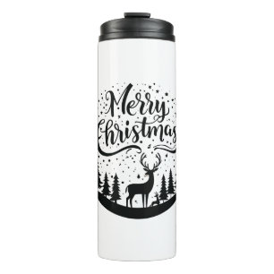 Klassieke Merry Christmas Deer en Tree Design Art Thermosbeker