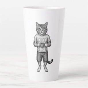 Klassieke met de hand getekende kat die koffie dri latte mok