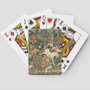 Klassieke Middeleeuwse Eenhoorn Verdedigt Zichzelf Pokerkaarten