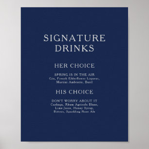 Klassieke Minimale Navy Blauwe Zilveren Signature Poster
