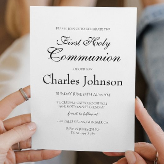 Klassieke Minimale Witte Jongen Eerste Heilige Com Kaart
