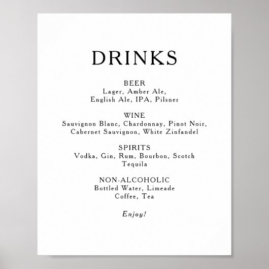 Klassieke Minimaliserende het Menu van de Drinken  Poster (Voorkant)