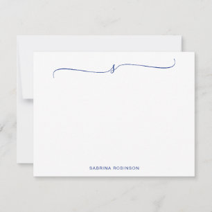 Klassieke minimalistische blauwe kalligrafie notitiekaartje