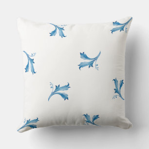 Klassieke Minimalistische Blauwe Tegel Bladornamen Kussen
