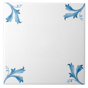 Klassieke Minimalistische Blauwe Tegel Bladornamen Tegeltje