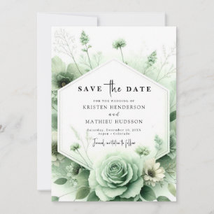 Klassieke minimalistische botanische salie groene save the date