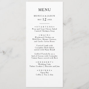 Klassieke minimalistische bruiloft diner menu