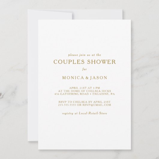 Klassieke minimalistische Gold Couples Shower-uitn Kaart (Voorkant)
