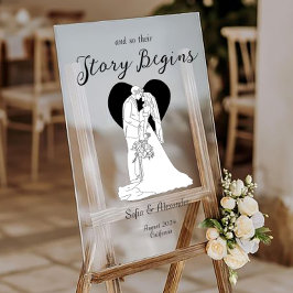 Klassieke Minimalistische Line Art Wedding Welkom Acryl Bord