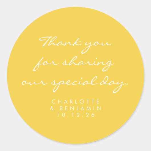 Klassieke, minimalistische scriptgele dank voor uw ronde sticker (Voorkant)