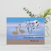 Klassieke minimalistische, zonsondergang, flamingo save the date (Staand voorkant)