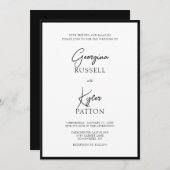 Klassieke minimalistische zwart-wit script bruilof kaart (Voorkant / Achterkant)