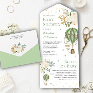 Klassieke Mintgroene Heet Luchtballon Baby Shower All In One Uitnodiging