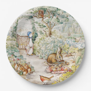 Klassieke modderplas eend in een tuin papieren bordje