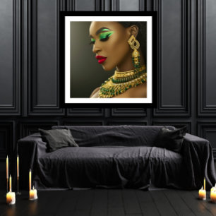 Klassieke mode Afrikaanse smaragdgroene gouden juw Poster