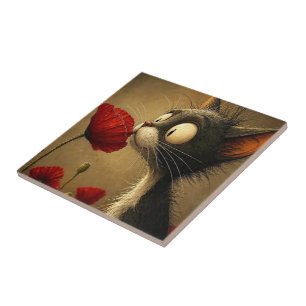 Klassieke moderne keramische tegel zwart-wit kat r tegeltje