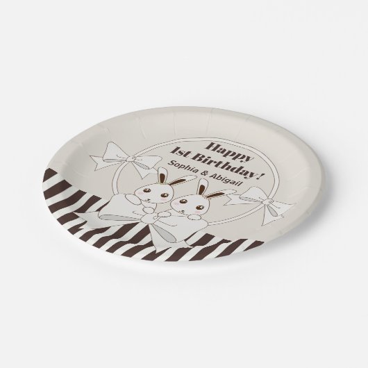 Klassieke Moderne Leuke Twin Bunny Meisje Verjaard Papieren Bordje (Gekanteld)