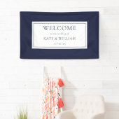 Klassieke moderne marine blauw bruiloft welkom spandoek (Insitu)