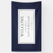 Klassieke moderne marine blauw bruiloft welkom spandoek (Verticaal)