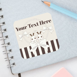 Klassieke Moderne Streep Schattige Cartoon Tweelin Vierkante Sticker