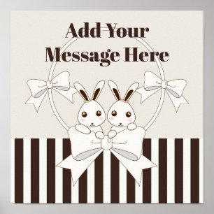 Klassieke moderne Stripe Cute Cartoon Twin Bunny Poster
