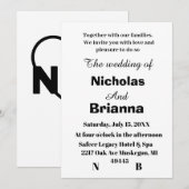 Klassieke moderne zwart-wit bruiloft uitnodiging (Voorkant / Achterkant)