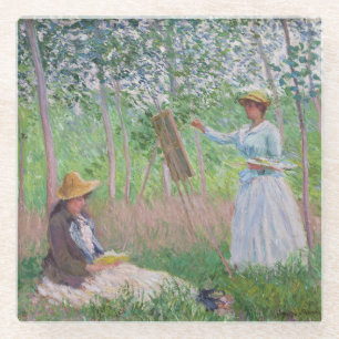 Klassieke Monet-bos met gevlekt zonlicht Kunst Glazen Onderzetter